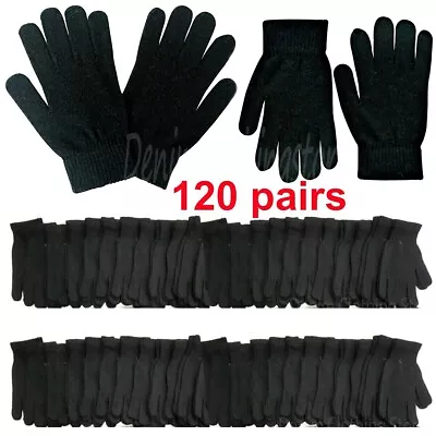 120 Pairs Black Warm Winter Magic Gloves Knit Thermal Men Women Wholesale Lots • $164.50