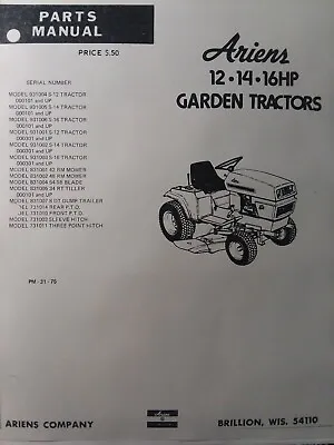 $115.50 • Buy Ariens S-12 S-14 S-16 931001 Lawn Garden Tractor & Implements Parts Manual 1975