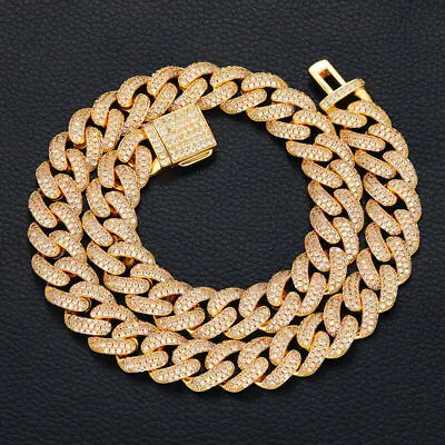 Mens Iced Out Diamond Thick Miami Cuban Link Chain Necklace Hip Hop Jewellery • £9.99