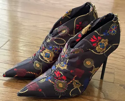 $58.99 • Buy NEW ZARA WOMAN Black Multi Scarf Print Satin Shoe Stiletto Heels Sz 7 1/2