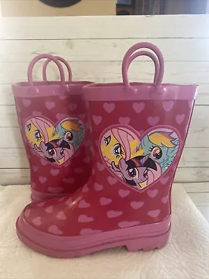 My Little Pony Girl's Pink Pull On Mid Calf Comfort Rain Boots Size 13 • $10