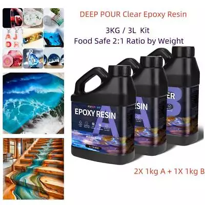 DEEP POUR 2:1 Ratio By Weight - 3Kg/3L Kit Clear Epoxy Resin - River Casting • $86