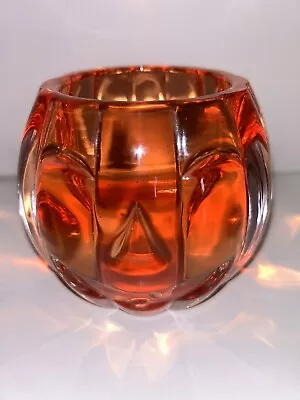 Vintage Orange Ribbed Pumpkin Jack-O-Lantern Votive/Tea Light Holder 3.5'' • $10