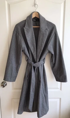 $50 • Buy Zara Womens Belted Wrap Coat Size Medium Open Coat