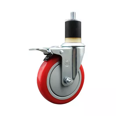 5 Inch Red Poly Swivel 1-7/8 Inch Expanding Stem Caster Total Lock Brake SCC • $48.12