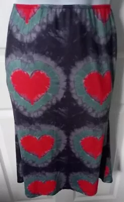Love & Lemonade - Multi Coloured Faux Silk Heart Print Pencil Skirt Size S • £1