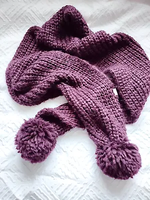 Scarf Jack Wills Long Purple Knitted Scarf With Pom Poms • £12.50
