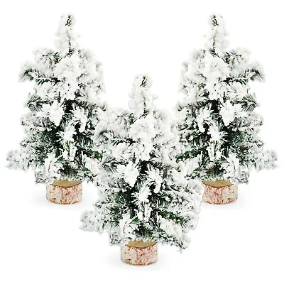 10in Flocked Mini Christmas Trees 3Pk; Canadian Pine Greenery Tabletop Decor • $22.99