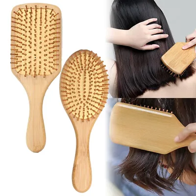 Natural Bamboo Wooden Hair Brush Comb Meridian Massage Scalp Airbag Hair Comb • £4.69