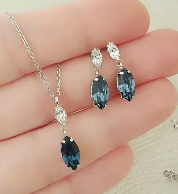 Simulated Blue Sapphire Marquise Cut Women's Jewelry Set 14K White Gold Plated • $299.99