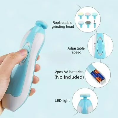 Electric Baby Nail File Kit Clippers Trimmer Toddler Toes Trim Nails Polish Care • £6.89