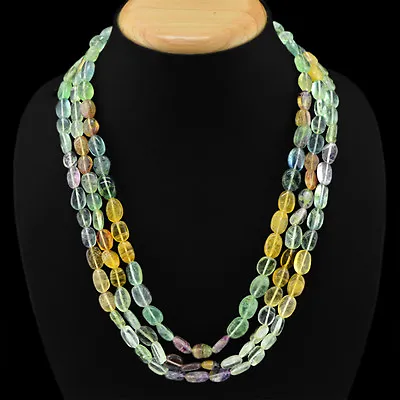Very Attractive 726.50 Cts Natural 3 Line Multicolor Flourite Beads Necklace(dg) • $17.34