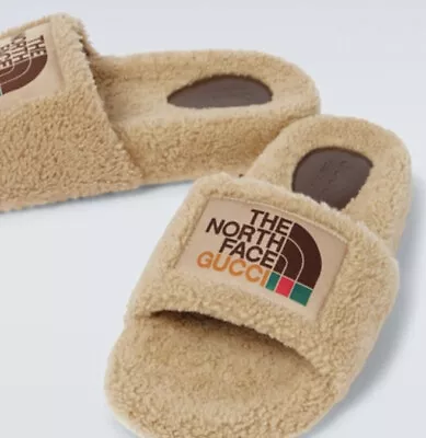 Gucci × The North Face Logo Boa Butterscotch Merino Wool Sandals Slide Mens 6 • £676.32