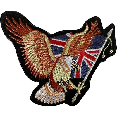 Union Jack Flag Eagle Patch Iron Sew On Clothes Jeans Bird UK Embroidered Badge • £2.79