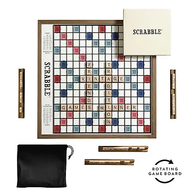 Scrabble Deluxe Vintage Edition Wood Rotating Turntable Board Game Lazy Susan • $119.95