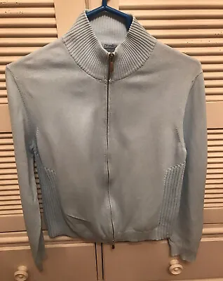 Malo Italian Designer Full Zip Light Blue Cotton Sweater Size 50 (US 12) • $49