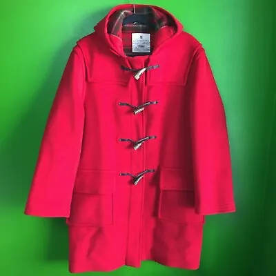 Vintage Montgomery Tibbett Red Wool Blend Toggle Jacket Hood Coat Sz 38 England • $145.13