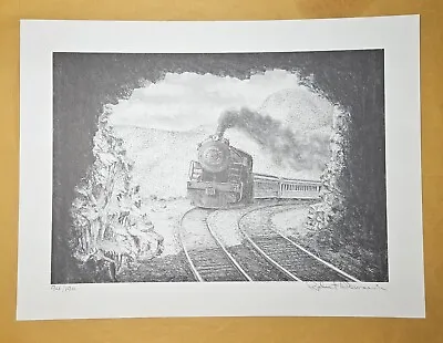 Locomotive Art Tunnel Steam B/w Pencil Drawing Print Numbered And Signed • $5