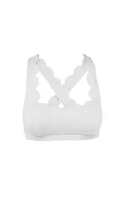 MARYSIA Serena Sport Bra Cross Back Scalloped Top Coconut White L NEW RRP150 • £88.50