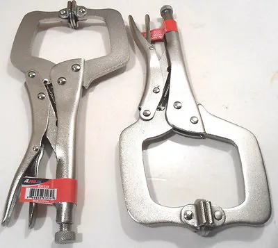 CLAMPS TWO (2) Locking C-Clamp Pliers 11   INCH Easy Quick Release W/SWIVEL PAD • $18.50