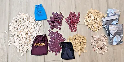 HUGE Scrabble Letter Tile Lot Of 1200+ Wood Tiles Vintage/Modern Burgundy + Bags • $44.99