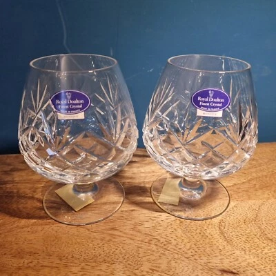 £10 • Buy 2 X Vintage Royal Doulton Finest Crystal Monique Pattern Brandy Glasses 🍇