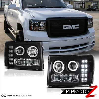 For 07-13 GMC Sierra 1500 2500HD 3500HD Black LED Angel Eye Projector Headlight • $177.48