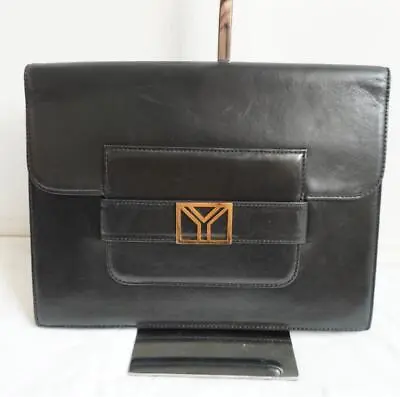 Auth YVES SAINT LAURENT YSL Clutch Bag Genuine Leather Logo Black Vintage Unisex • $143.90