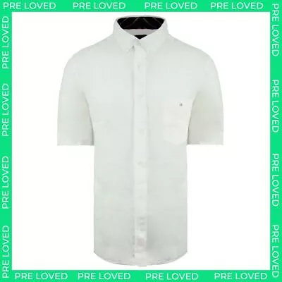 Eden Park Paris Regular Plain White Mens Oxford Linen Shirt Size M - Dirty Marks • £39.99
