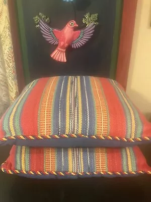 Vintage Southwest Mexican Serape Pair Throw Pillows 16”x16” • $30