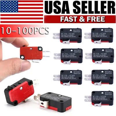 10-100PCS V-15-1C25 Micro Limit Switch SPDT Momentary Snap Button AC 250V 15A • $44.59