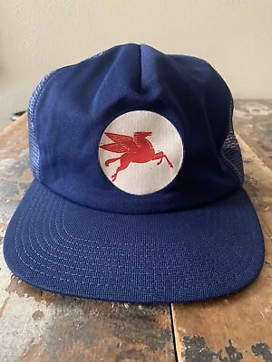 Vintage Navy Mobil Pegasus Flying Horse Advertising Gas Oil Mesh Trucker Hat • $20