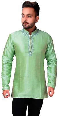 Mens Kurti Shirt Style Mehendi Party Wear Kurta Bollywood Fashion Tunic 2015 • £22