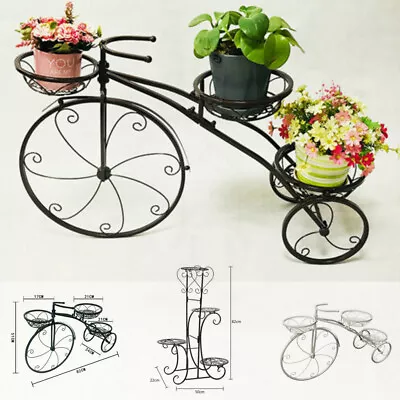 $39 • Buy Large Bicycle Plant Stand Flower Pot Cart Holder For Home Garden Black/White