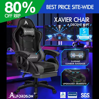 $139.95 • Buy ALFORDSON Gaming Office Chair Massage Racing Computer Seat Footrest Leather Grey