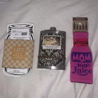 3 Pc Lot Metal Flask Bottle Coozie  Mason Jar Koozie New From Boutique Mom Gift • $18