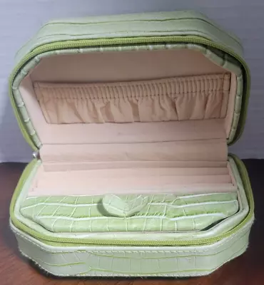 Vintage Green Faux Alligator Or Snake Skin 1970s Style Travel Jewelry Case Box • $15