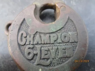 Vintage Champion 6 Lever Padlock Old Antique Brass High-Shackle Lock No Key • $16.95