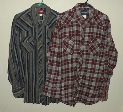 Lot 2 Wrangler Men’s 3XLT Tall LS Western Pearl Snap Flannel Shirts Plaid Stripe • $12.97