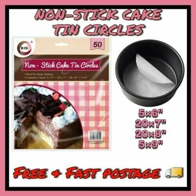 £2.99 • Buy 50x Round Cake Tin Liners Non-Stick Greaseproof Circles Baking