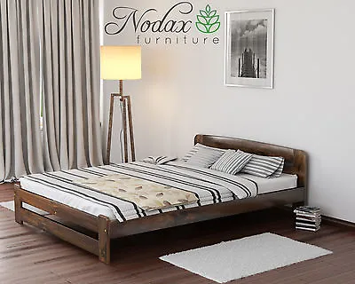 *NODAX* Wooden Bedroom Furniture*New 4ft6in Pine Bed Frame&Slats Walnut Colour • £364