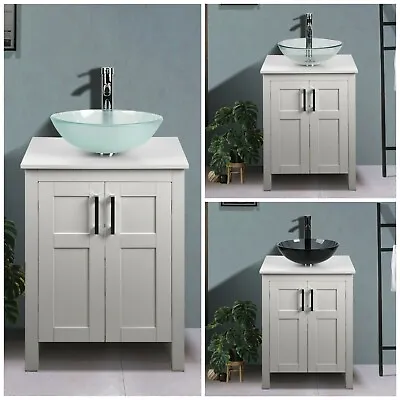 24  Modern Bathroom Vanity Freestanding White Cabinet Vessel Sink Faucet Combo • $199.99