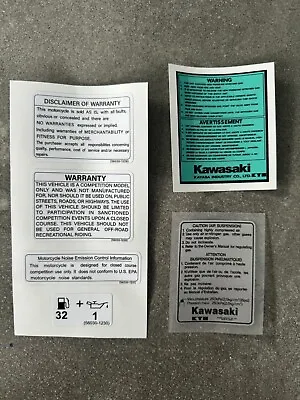 Kawasaki 1992 KX125 Safety WARNING Decal Set / Sticker Kit • $60