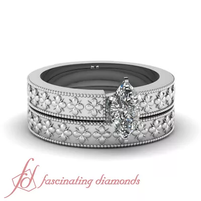 Solitaire Vintage Wedding Rings Set 1/2 Carat Marquise Cut Diamond SI1-D Color • $2463.99