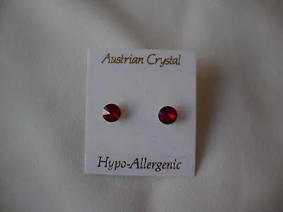 VINTAGE AUSTRIAN CRYSTAL RED SOLITAIRE STUD EARRINGS 'Just A Spot Of Charm' • $2.99