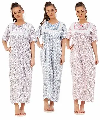 Women Nightwear Floral Print 100% Cotton Short Sleeve Long Nightdress M To XXXL • £10.95