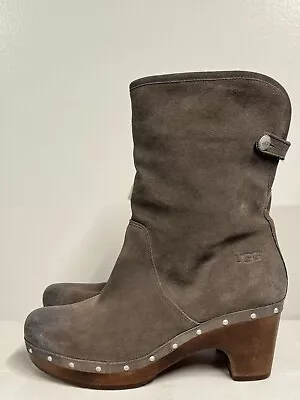 Ugg  Lynnea Studded Wooden Sole Clog Boot Burnished Gray Putty  #3204  7 Women • $44.99