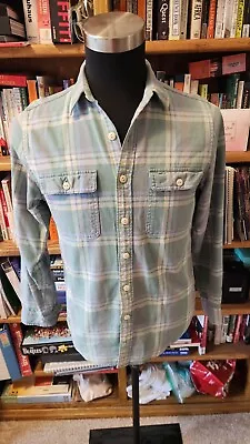 J. Crew Mens Midweight Flannel Small 100% Cotton Green Pink White Yellow Pockets • $17.50