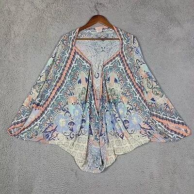 Vismaya Cardigan Women One Size Beige Floral Cover Up Kimono Sleeve Beachy Boho • $32.99