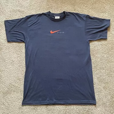 Vintage 1990s Large Nike Running T Shirt Grey Tag Made In USA Center Swoosh • $20